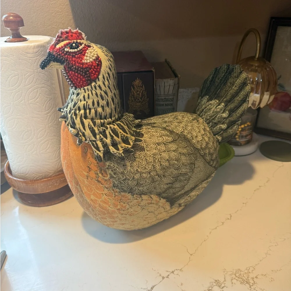 John Derian beaded chicken plush pillow - Picture 2 of 2